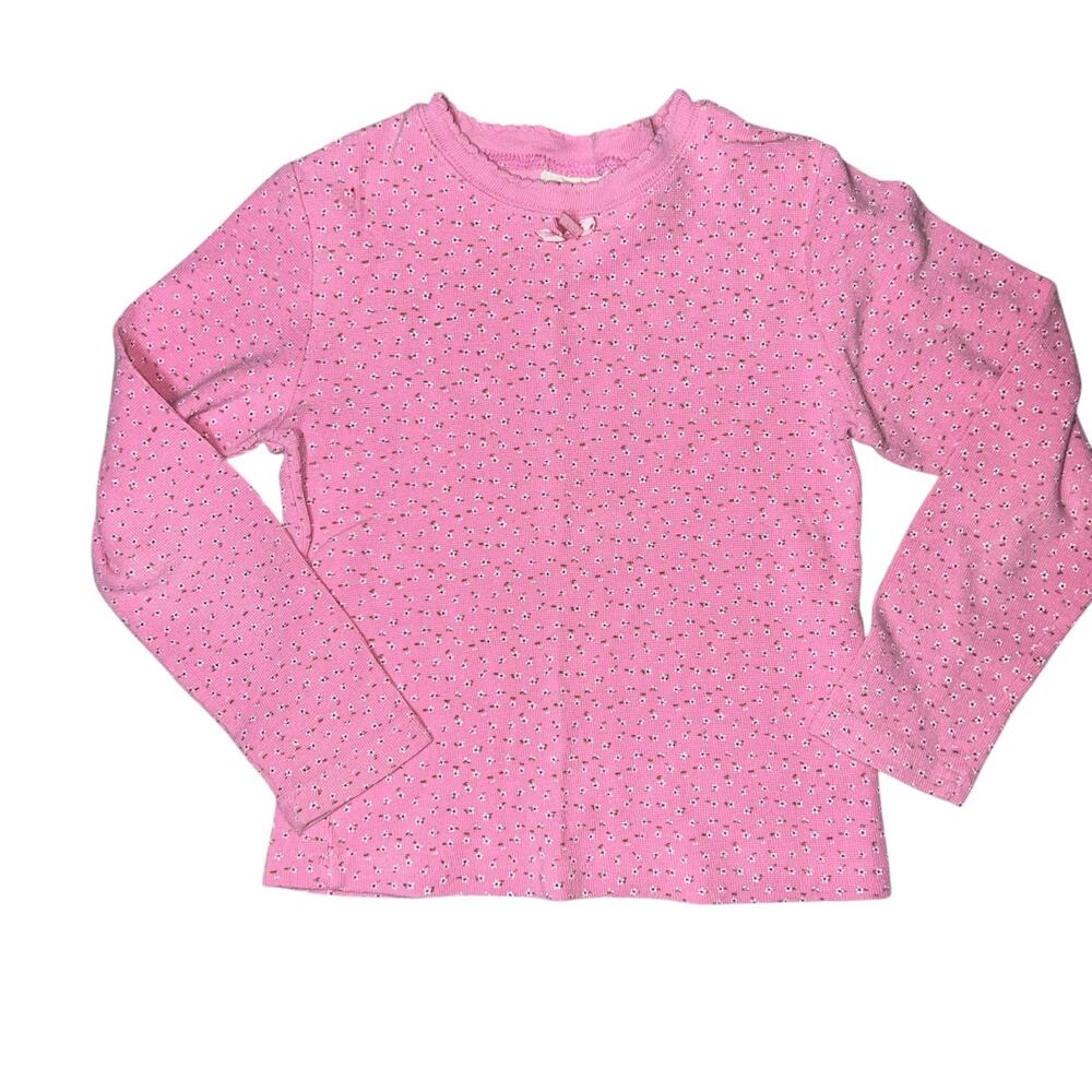 Vintage Basic Editions 90s pink floral girls size 7/8 long sleeve shirt with bow